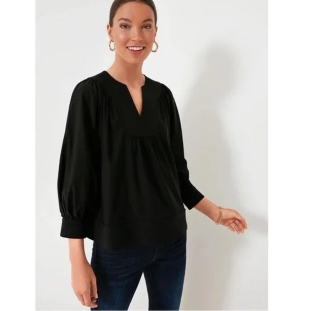 Pomander Place Tuckernuck Koa Long Sleeve Notched Blouse in Black Size Large